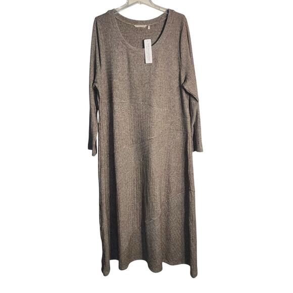 Soft Surroundings Clio Dress 2X Brown Heather Ribbed Knit Long Sleeve Maxi NWT - Picture 8 of 8